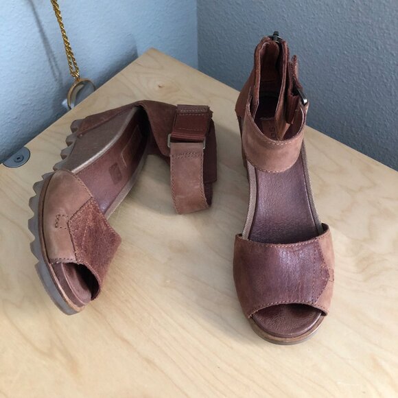 Sorel Joanie II Nubuck Leather Ankle Strap Wedge Sandals - Picture 3 of 11